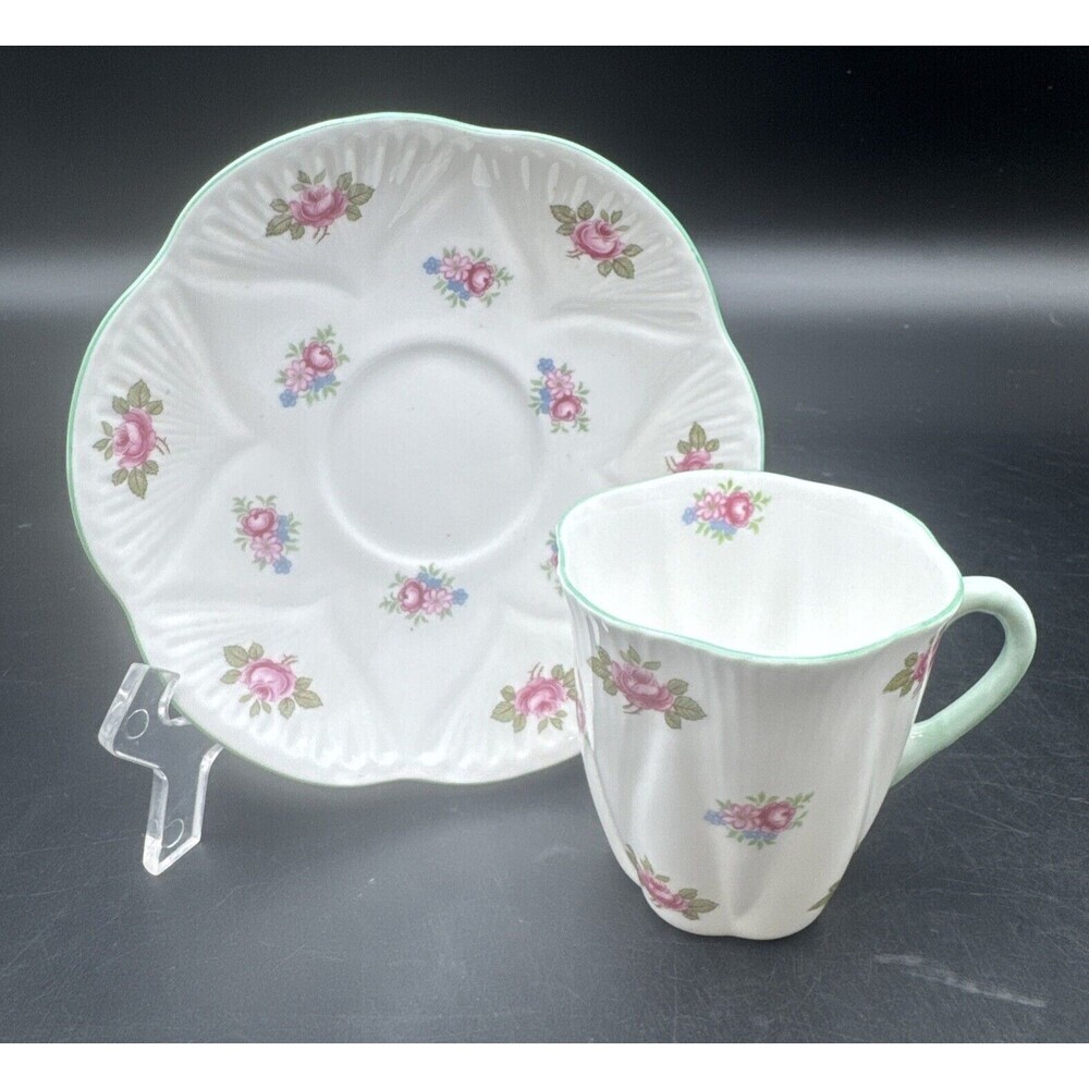 VTG Shelley ROSEBUD Fine Bone China Demitasse Cup & Saucer Set England